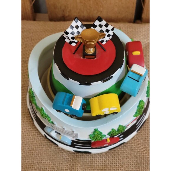 San Francisco Music Box Company Race Cars Roller Coaster Checkered Flags - Picture 4 of 4